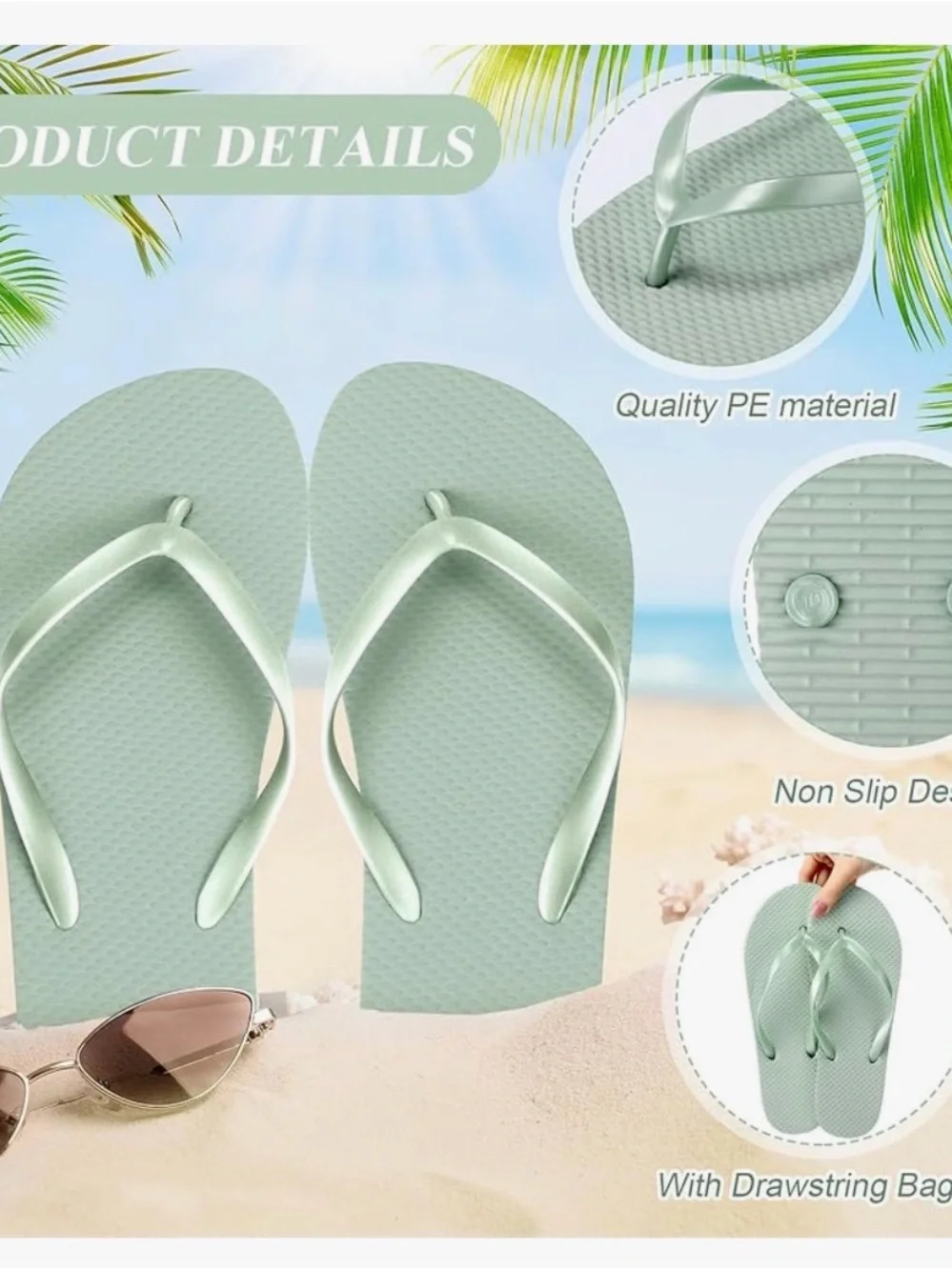 🩷. 9041. Mint Green Flip Flop Sandals - Lightweight Beach Thongs